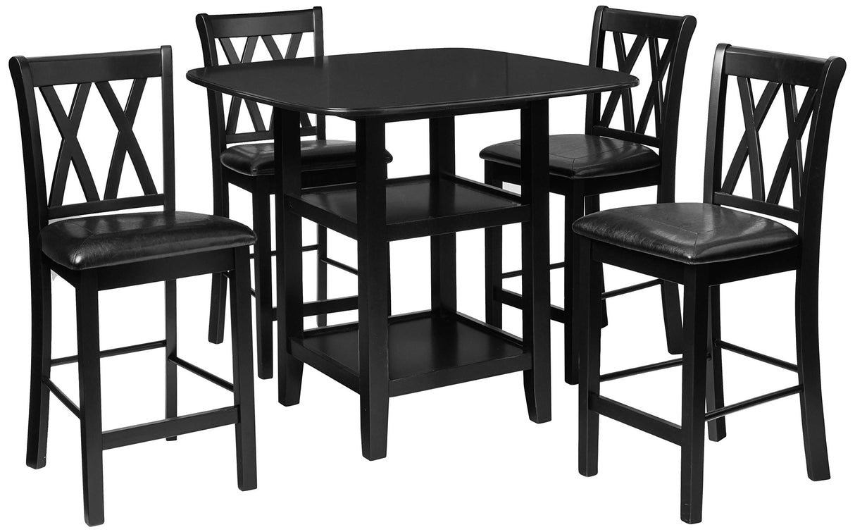 Homelegance Norman 5-Piece Counter Height Dining Set with Two Display Shelves, Black Homelegance