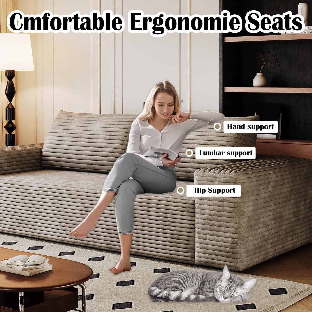 63" Corduroy Couch in a Box, Cloud Loveseat Sofa with 2 Cushions, Boneless Couches for Living Room Bedroom Small Space, Compressed, Deep Seat, Memory Foam, No Assembly (Camel, 63") Thctvous