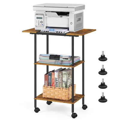 Luplom Large Printer Stand with Storage Rolling Printer Cart with Wheels 3 Tier Printer Table with Storage Shelf for Home Office Filing Scanner Fax Machine Heat Press Microwave