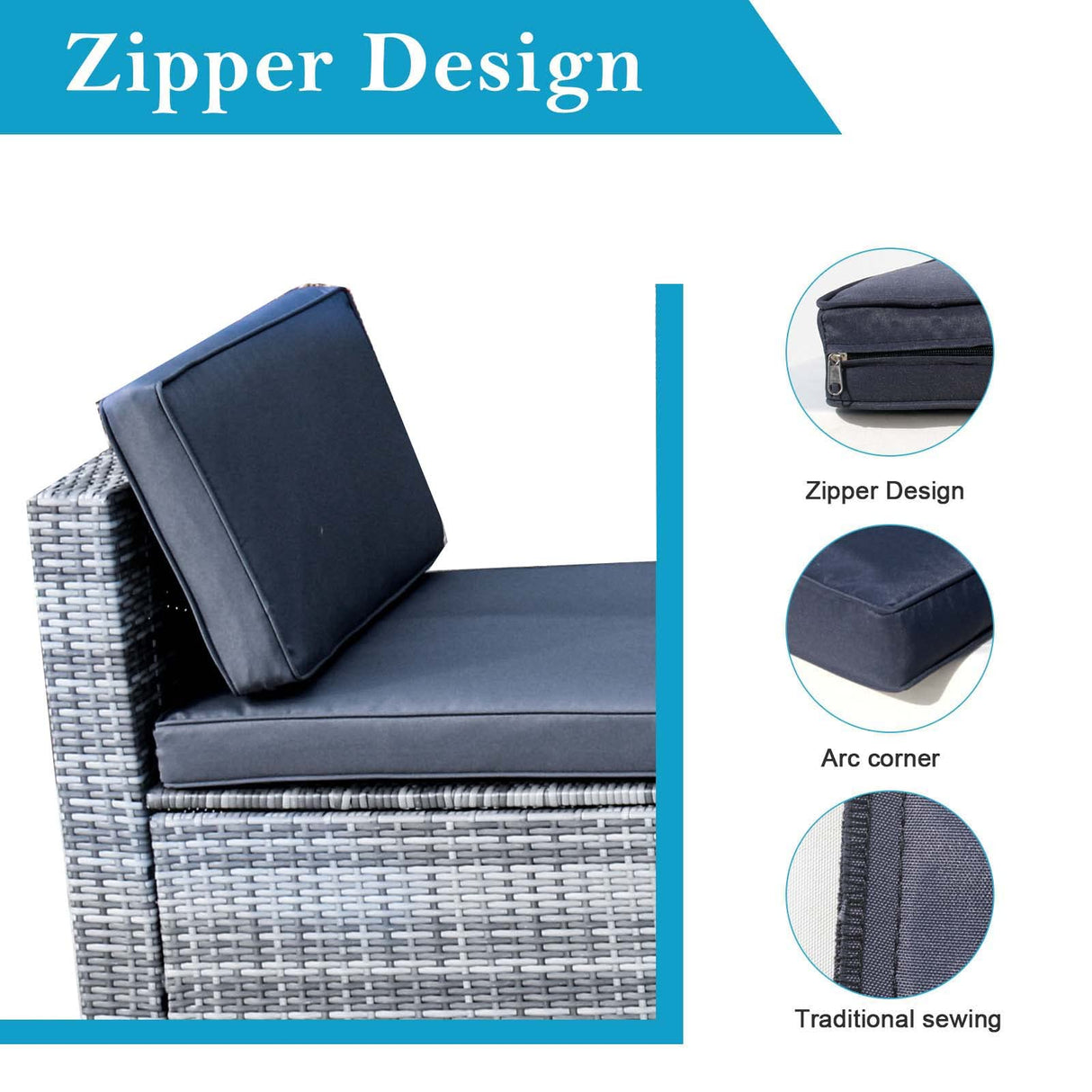 VIXLON Outdoor Patio Cushions Replacement Covers for Wicker Rattan Patio Furniture Conversation Set Outdoor Cushion Covers with Zipper Fit (Dark Grey (Only Cover), 10 piece sets) VIXLON