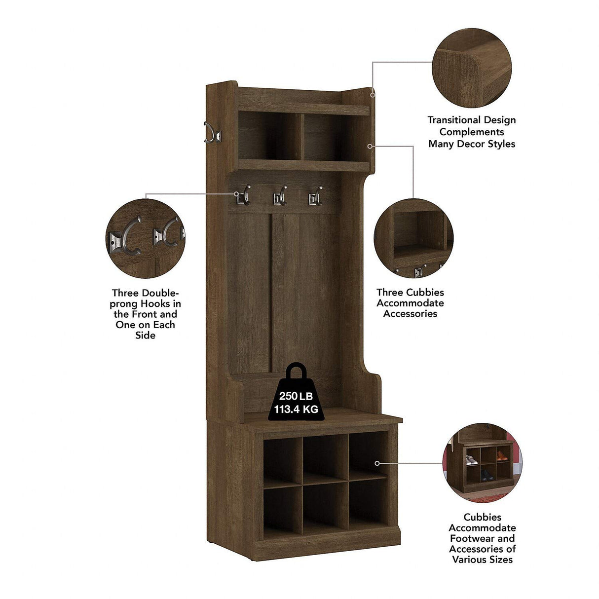 kathy ireland Home by Bush WDL011ABR 69-Inch Entryway Storage Set with 18 Shelves, Ash Brown Bush Business Furniture