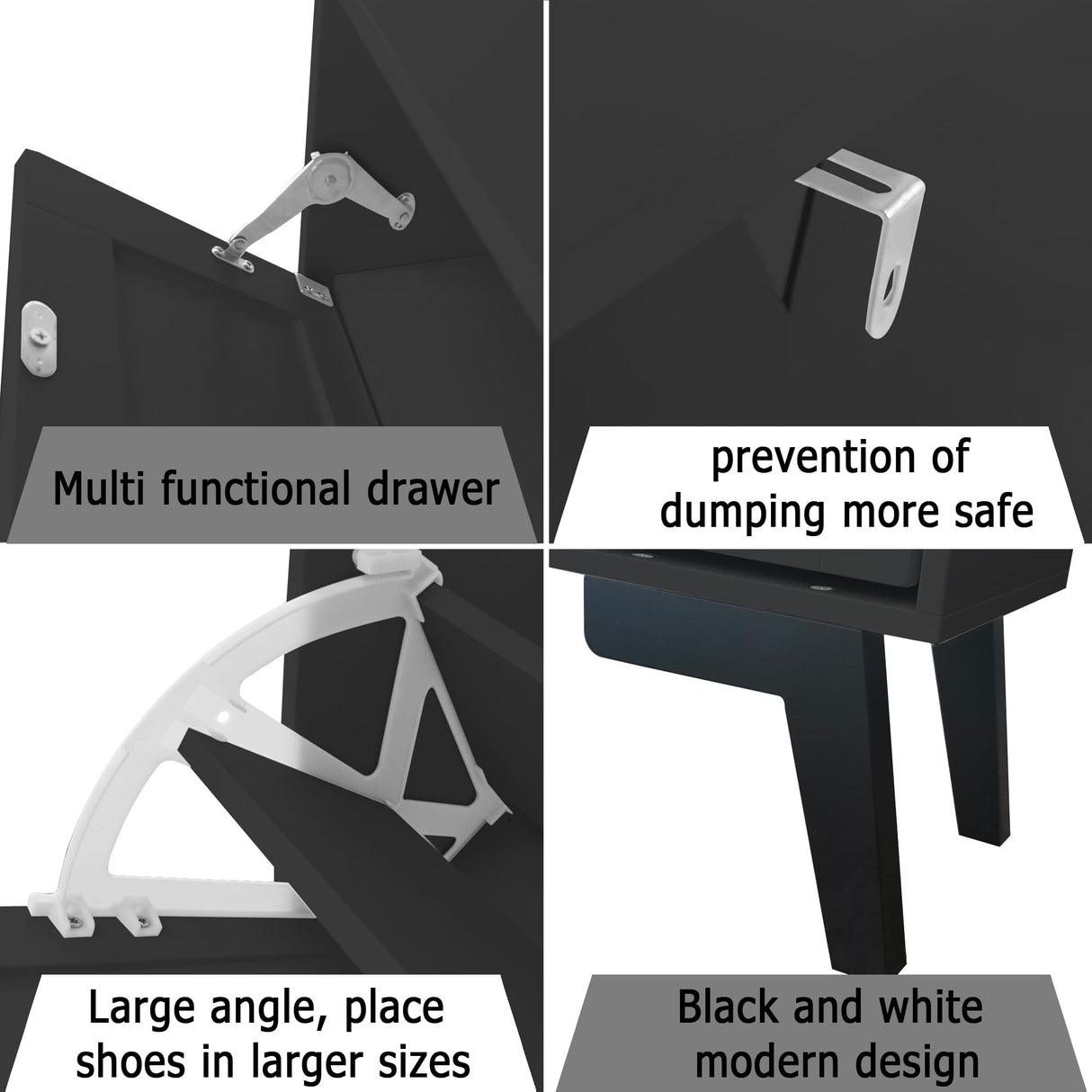 TaoHFE Modern Shoe Cabinet for Entryway - Black Wooden Hidden Shoe Cabinet - Narrow Free Standing 3 Tier Rack TaoHFE
