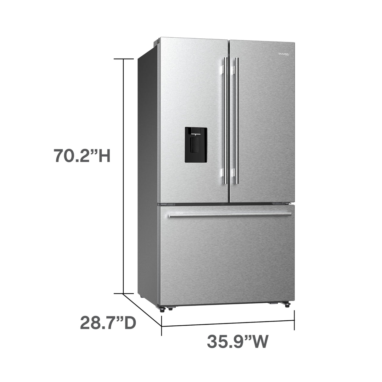 DUURA Elite DE210FDBMDSS Refrigerator Built in with French Doors Adjustable Glass Shelves Dual Drawer Bottom Freezer with Ice Maker, LED Interior Light and Stainless Steel Exterior, 36-Inch, Metallic DUURA Elite