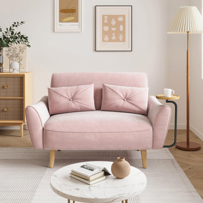 Brelice Loveseat Sofa, 47" Velvet Couch for Bedroom, Convertible Wooden Tray & Ergonomic Armrest, for Small Space, Apartment, Living Room, Home Office, Easy Assembly, Pink