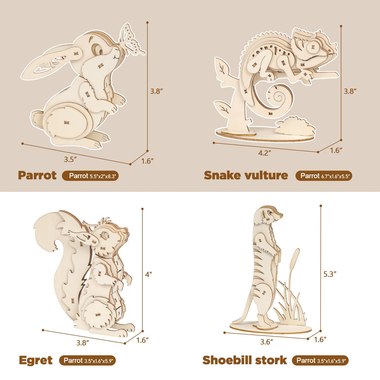 ELX Wooden 3D Puzzles for Kids 6+, 4 Piece Set Animal Wooden Models, Wood Building Kits Stem Toys peresents for Kids and Adults… ELX