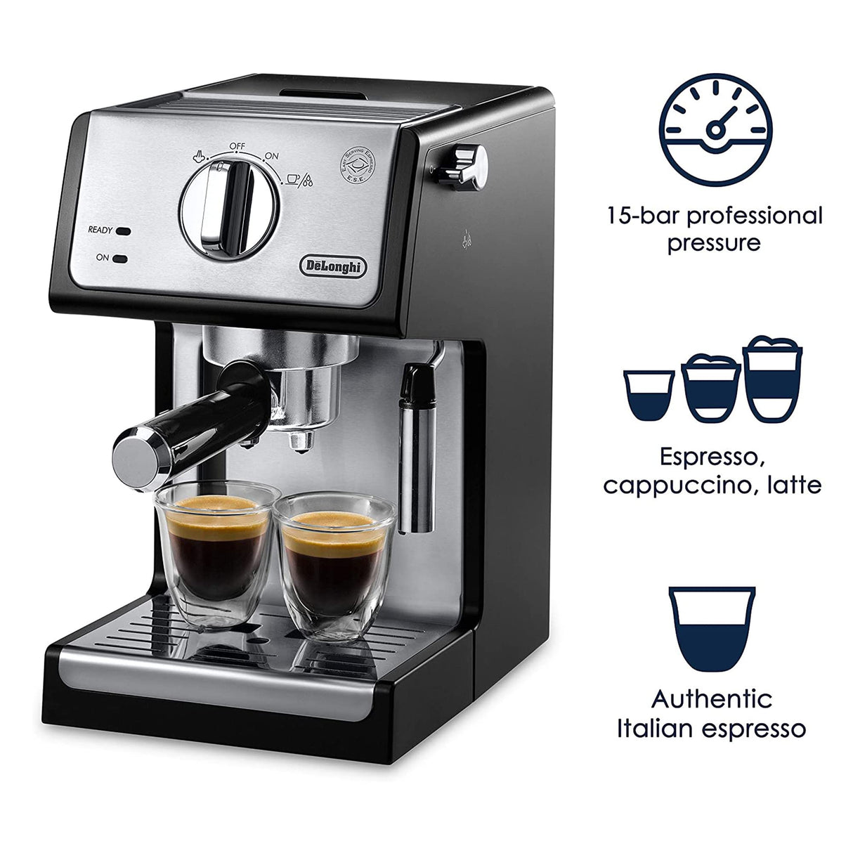 De'Longhi 15-Bar Pump Espresso Machine with Manual Milk Frother for Latte, Cappuccino, Black, ECP3420 De'Longhi