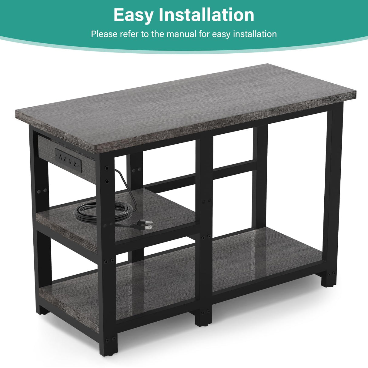 AQQA 40-50 Gallon Fish Tank Stand with 5 in 1 Power Outlets, 36x18 Inch Heavy Duty Metal Frame Aquarium Stand, Adjustable Storage Shelves, 720LBS Capacity Terrarium Stand, 3 Tiers Reptile Tank Stand AQQA