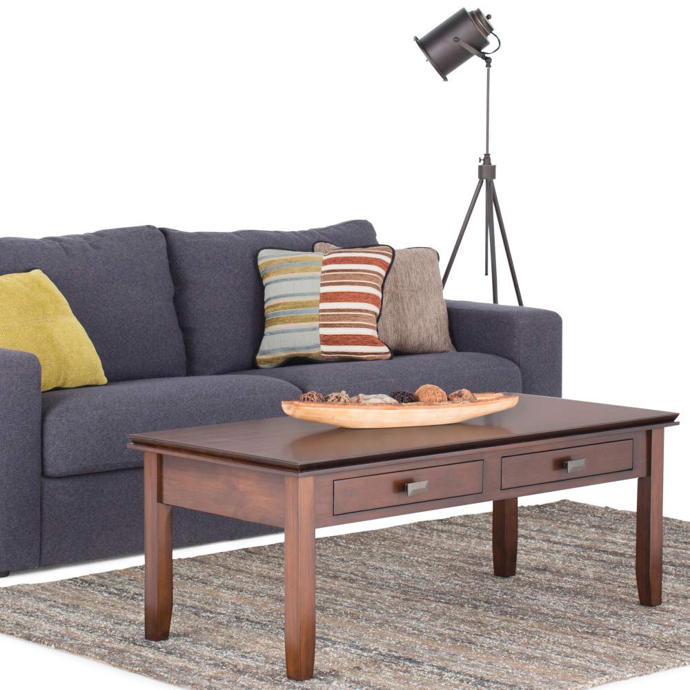 SIMPLIHOME Artisan SOLID WOOD 46 inch Wide Rectangle Coffee Table in Russet Brown, for the Living Room and Family Room SIMPLIHOME