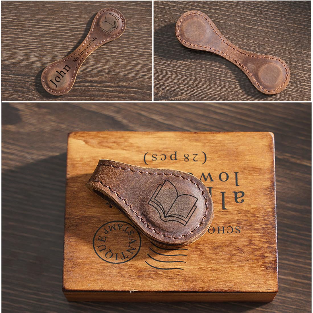 Personalized Magnetic Leather Bookmarks for Reading Women,Custom Magnet Book Mark Clips with Initial Gifts for Readers Men Book Lovers Classmate (Leather Magnetic Bookmark) WoodArtSupply