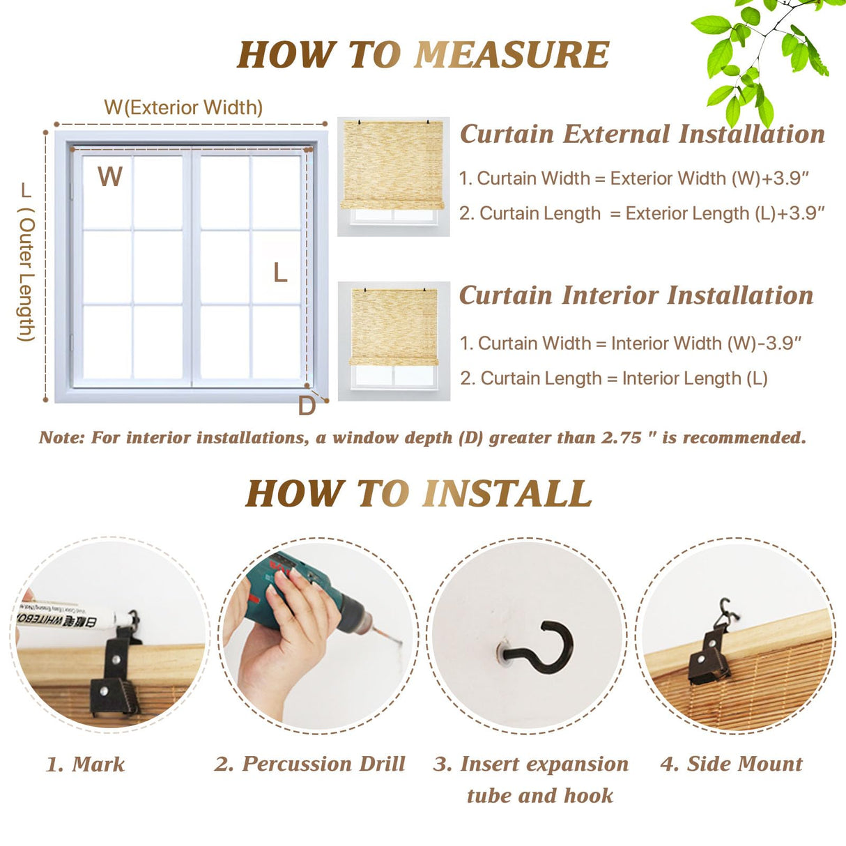 Roll Up Bamboo Shades Blinds for Patio ★Custom Size★Retro Reed Blinds Outdoor Roll Up Shades for Porch Sun Shade Reed Curtains Window Shades for Home Bamboo Roman Shades Privacy YNLeMM