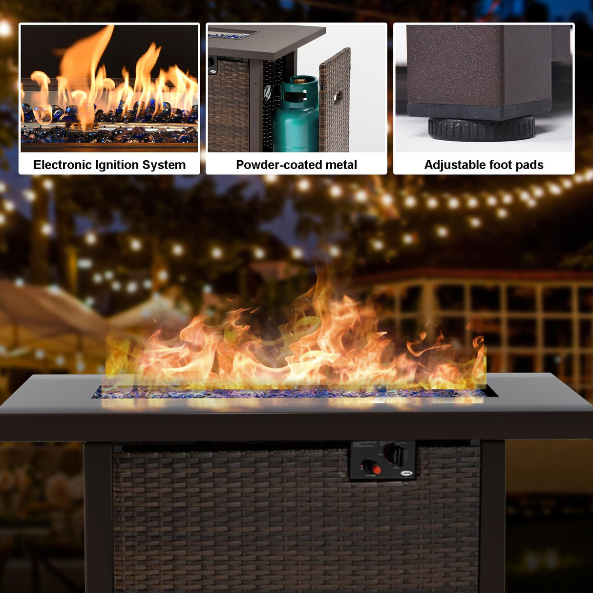 7 Piece Patio Furniture Set with Fire Pit Table, Rattan Outdoor Sectional Patio Conversation Sets with Seat Cushions for Backyard Deck Balcony Lawn and Garden, Grey gaildon