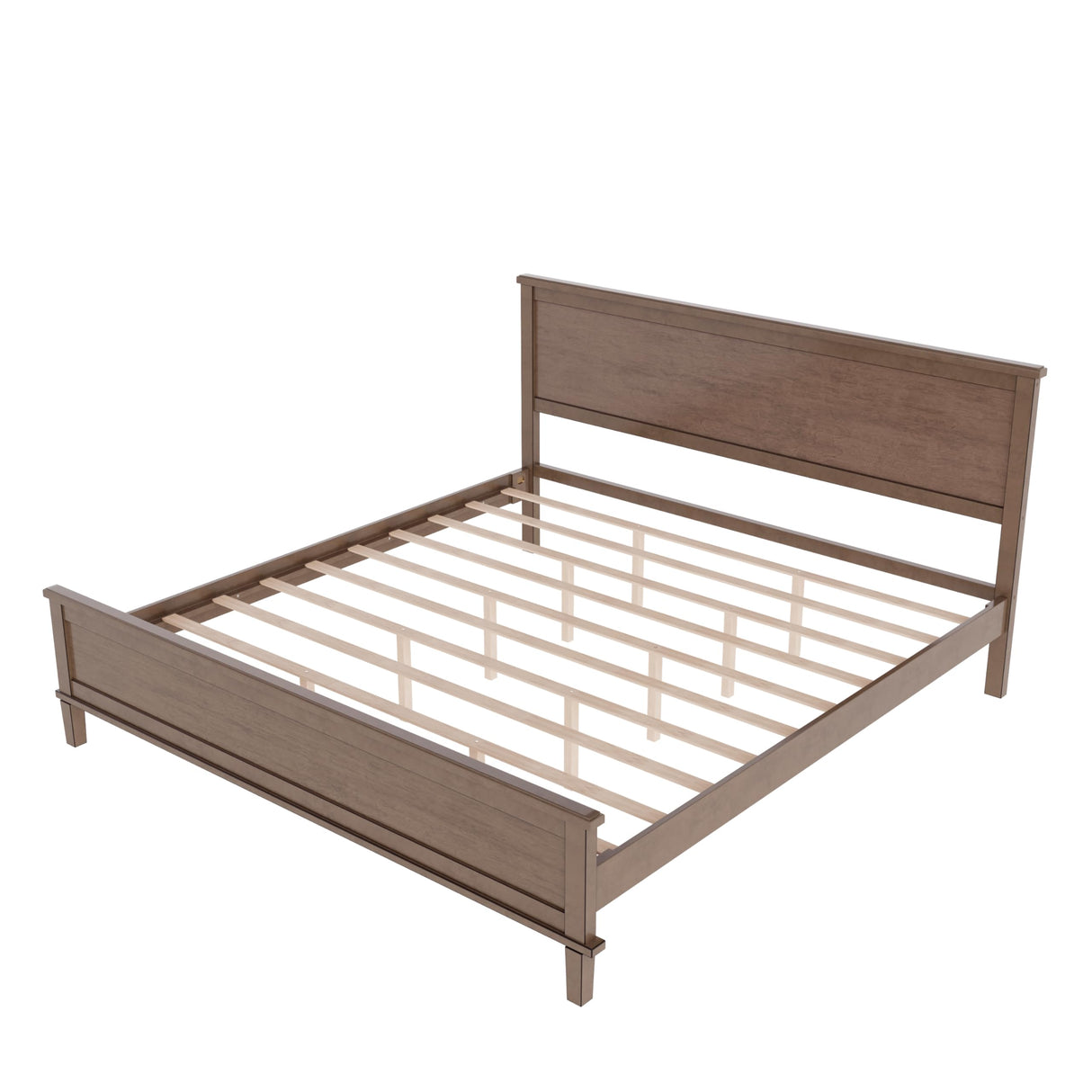 Merax King Size Wooden Platform Bed with Tall Headboard and Footboard, Solid Wood Bed Frame, No Box Spring Needed, Easy Assembly, Brown Merax