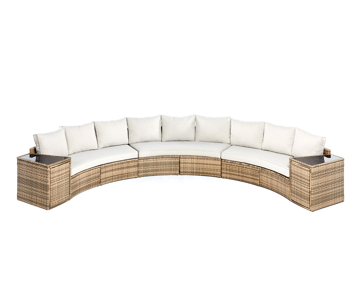 LUXOAK Patio Furniture Sets, 11 Piece Half-Moon Sectional Round Sofa Set, Outdoor Patio Furniture with Cushions & Wedge Table for Beach, Pool, Balcony, Beige LUXOAK