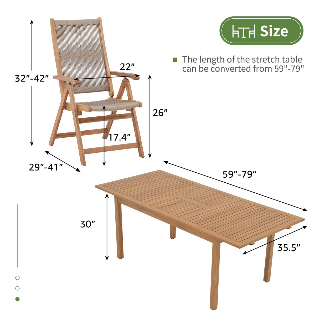 OC Orange-Casual 7 Pieces Patio Dining Set Outdoor Furniture with 6 Foldable Acacia Wooden and Rope Chairs and Large Table for Outdoor,Yard, Garden, Porch,Beige OC Orange-Casual