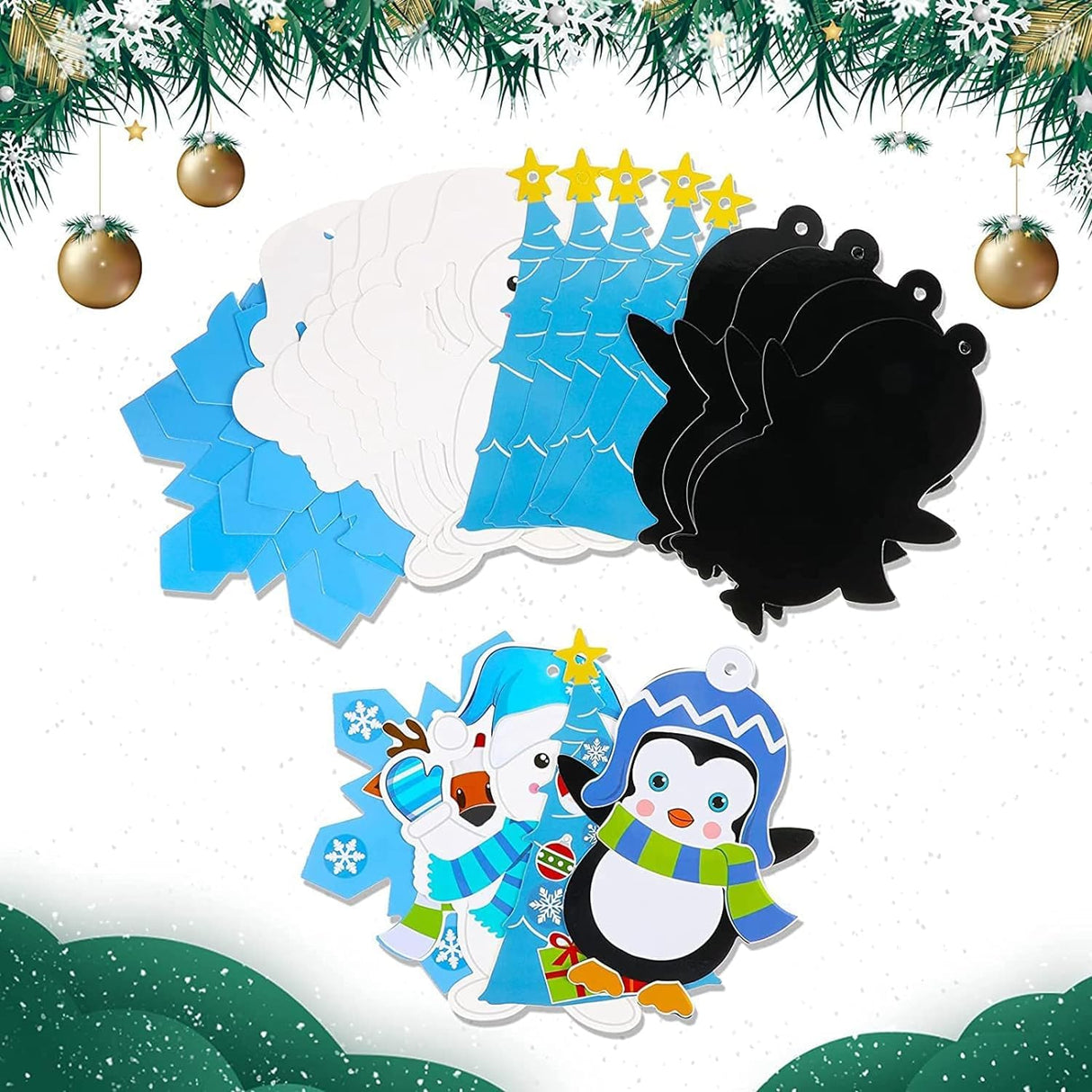 Civaner Christmas Crafts for Kids, Christmas Arts and Crafts DIY Xmas Tree Ornament Kit Make Your Own Xmas Craft Projects for Kids Ages 6-8 8-12, 4 Styles(24 Sets) Civaner