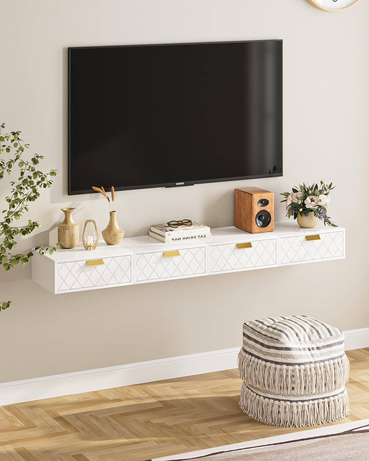 Aienvey Floating nightstand, Floating Shelf with Drawer, Wall Mounted Nightstand, Floating Bedside Table (White Diamond) Aienvey