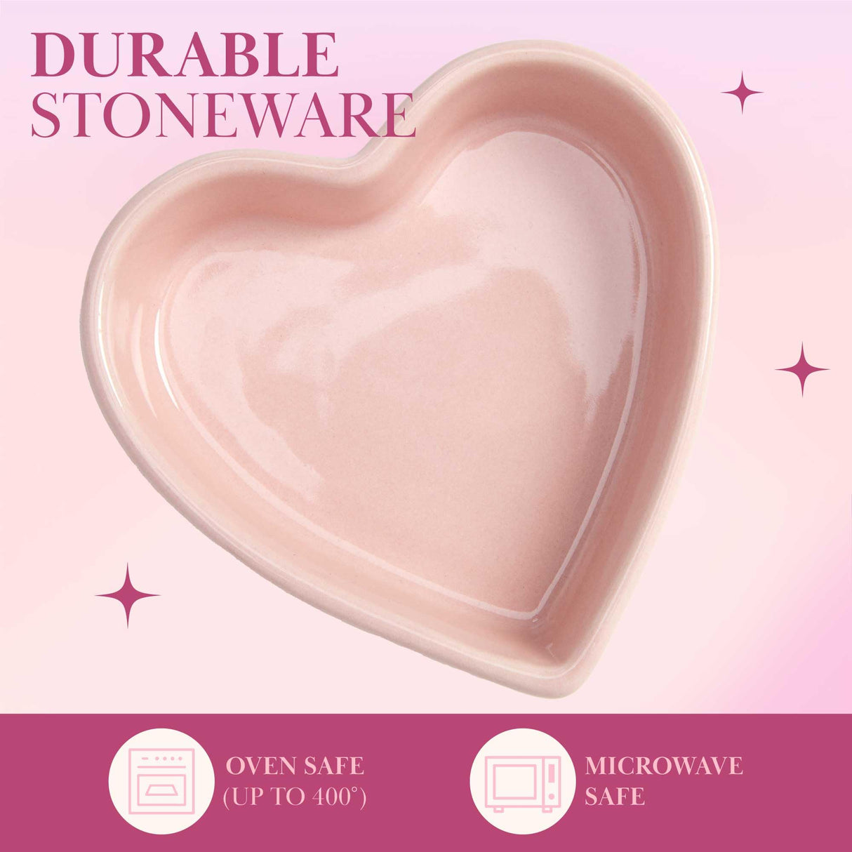 Paris Hilton Heart Shaped Ramekin Set, Mini Ceramic Ramekins, Oven Safe Baking Dishes, Dishwasher Safe, Stoneware Made without PFOA, 4-Piece Set, Pink Paris Hilton