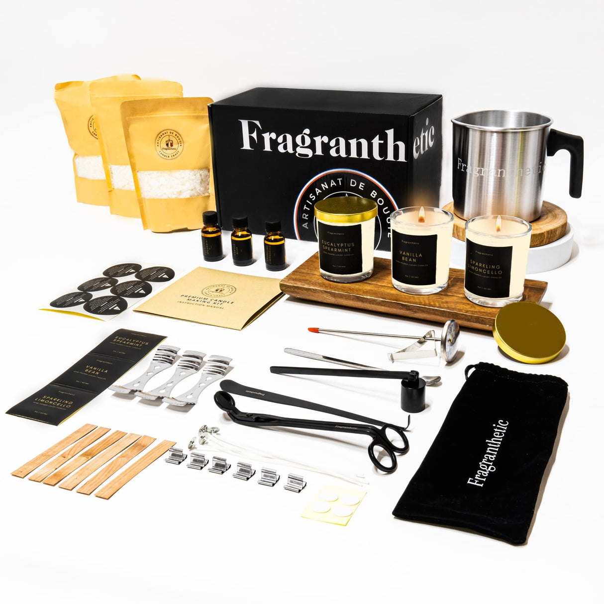 Fragranthetic Luxury Candle Making Kit for Adults | DIY Soy Candle Making Kit with Glass Jars, Wood Candle Wicks, Cotton Wicks & Candle Accessory Set Fragranthetic