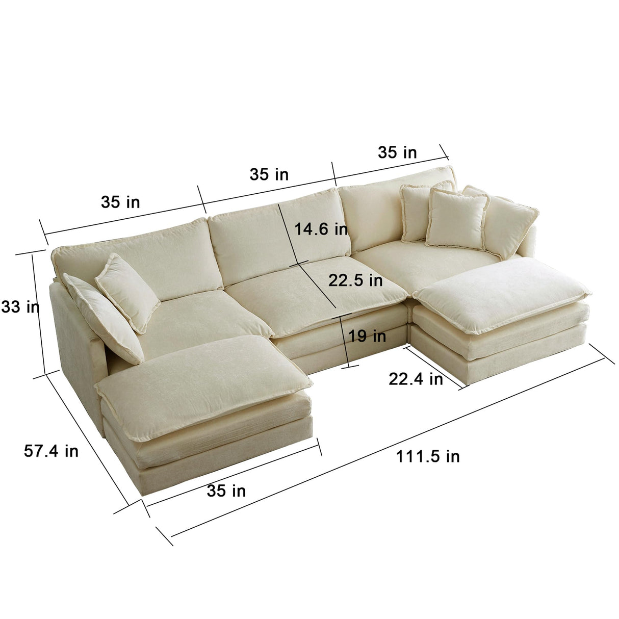 GNIXUU 111.5“ Oversized Modular Sectional Sofa, Comfy Cloud Couch for Living Room, Modern Chenille Large 5 Seater U Shaped Couch, Deep Seat Couch with Reversible Chaise & Cushions(Camel) GNIXUU