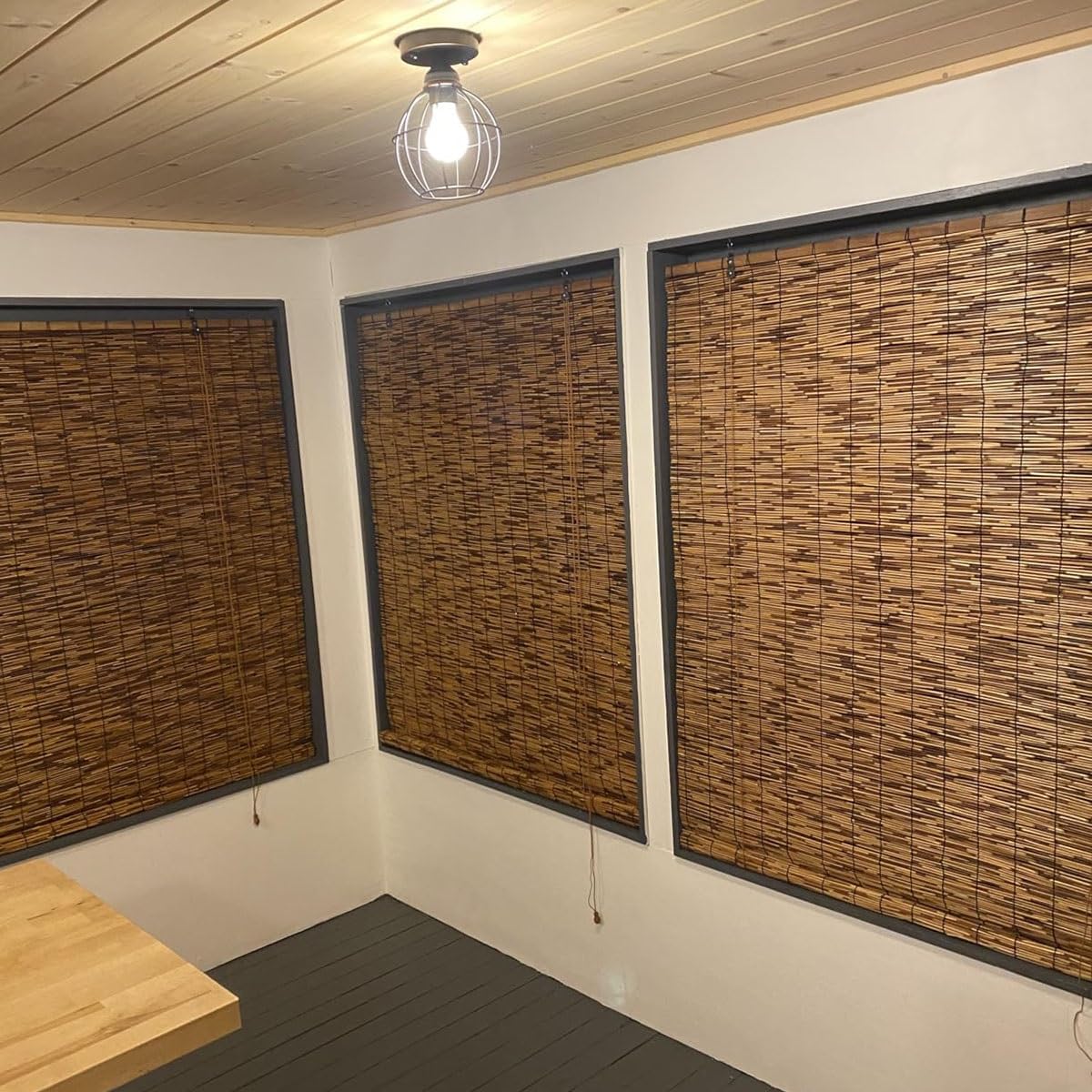VELLOW Outdoor Bamboo Shades Sun Protection Bamboo Roll Up Window Blind, Retro Woven Roller Shades for Garden Patio Porch 27 36 40 43 45 50 55 58 60 62 66 68 72 76in Wide Cordless Bamboo Curtain VELLOW