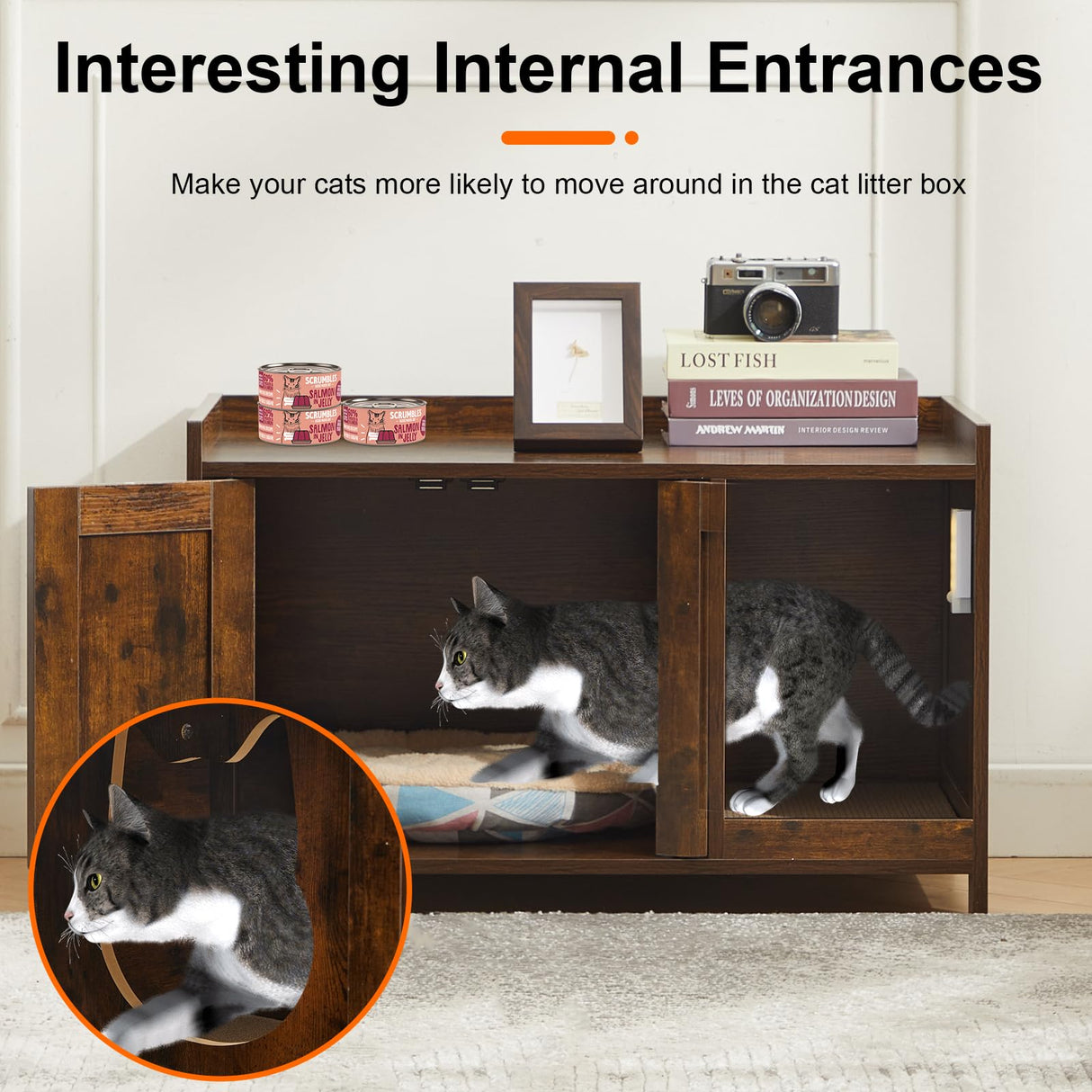 CHARMELEON Cat Litter Box Enclosure,Hidden Litter Box Furniture Cabinet with Scratch Pad & Sensor Light,Wooden Pet House Side End Table for Living Room,Bedroom,31.5" Lx19.69 Wx19.69 H(Rustic Brown) CHARMELEON