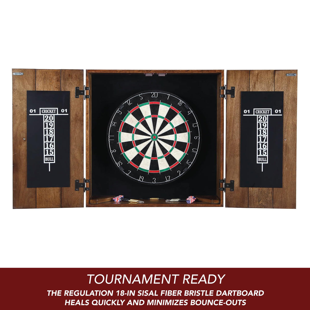 Hathaway Drifter Solid Wood Dartboard & Cabinet Set, Rustic Oak, 6" L W x 25" H Hathaway