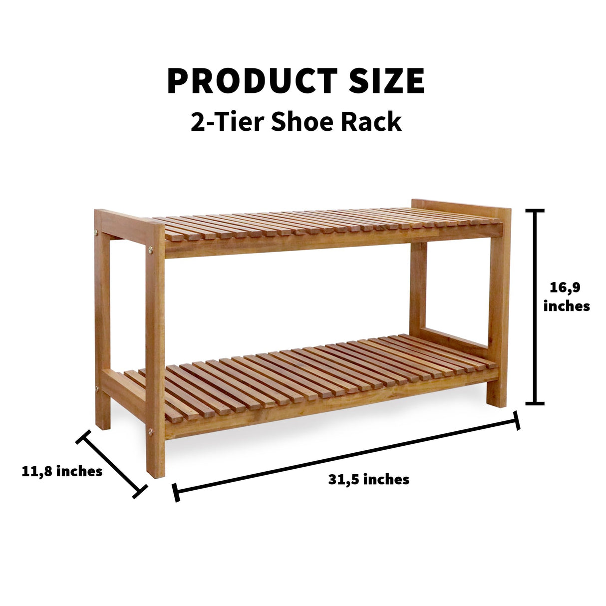 VICTORY RELAX 2-Tier Long Acacia Wood Shoe Rack, Wide Natural Shoe Storage Shelf for Entryway, Stackable Wooden Plant Stand Organizer for Closet, Bedroom, Kitchen, Indoor and Outdoor VICTORY RELAX