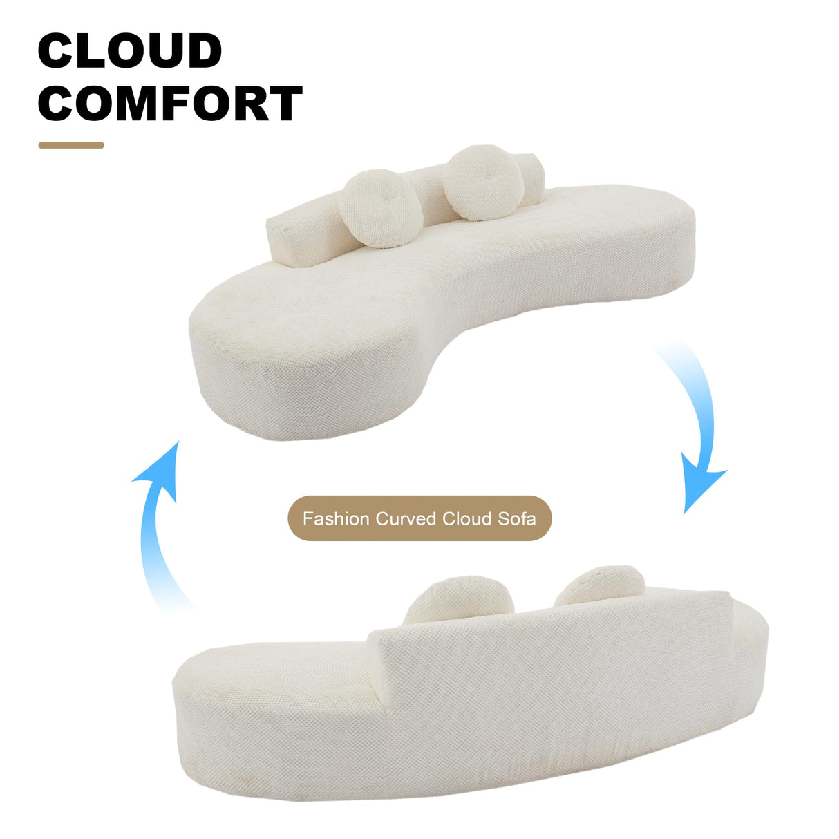 106'' Oversize Sponge Curved Sofa,Modern Minimalist Corduroy Anti-Wrinkle Sofa,Cloud Couch 3-Seater Couch w/2 Pillows (Beige) BUIORD