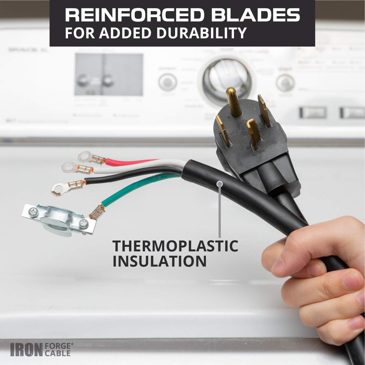 Iron Forge Cable 4 Prong Dryer Cord 10 ft, 10/4 NEMA 14-30 Plug 30 Amp for Dryer & EV with Ring Terminals, 10 Gauge Appliance Power Cord 4 Prong 125V/250V - ETL Certified IRON FORGE CABLE