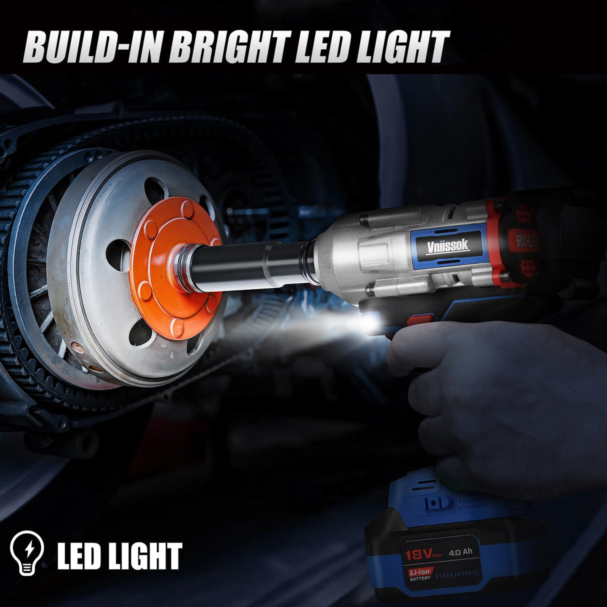 Vniissok Cordless Impact Wrench, 1000N.m(740ft-lbs) High Torque Brushless Impact Gun with 2 x 4.0Ah Batteries, Electric Impact Driver for Car Tires Truck Mower Vniissok