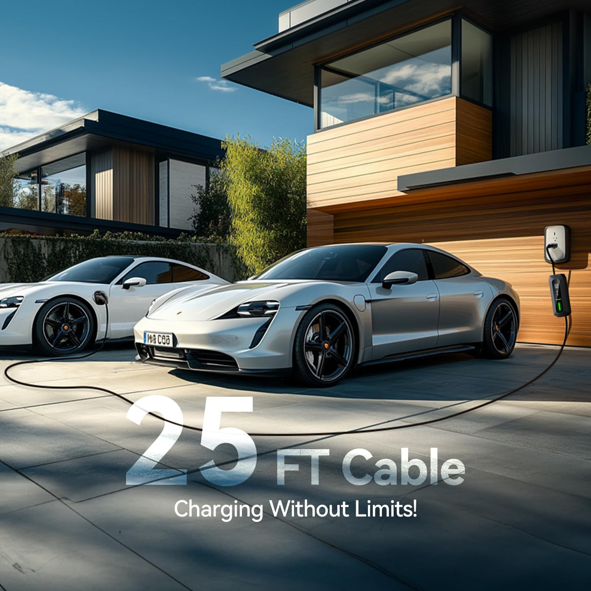 TECKNET EV Charger Level 1&2, 16A Electric Car Charger with NEMA 6-20 Plug, NEMA 5-15 Adapter, 25FT Cable, J1772 Electric Vehicle Charging Equipment Compatible with All EV Models TECKNET