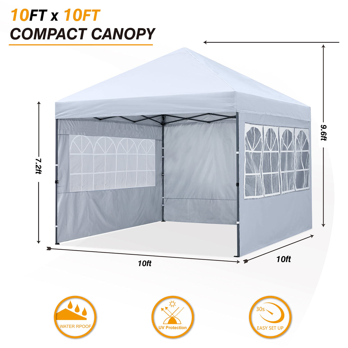 COOSHADE 10X10Ft Pop up Canopy Tent Enclosed Instant Folding Canopy Shelter with Elegant Church Window Outdoor Pavilion Cater Party Wedding BBQ Events Tent(White) COOSHADE