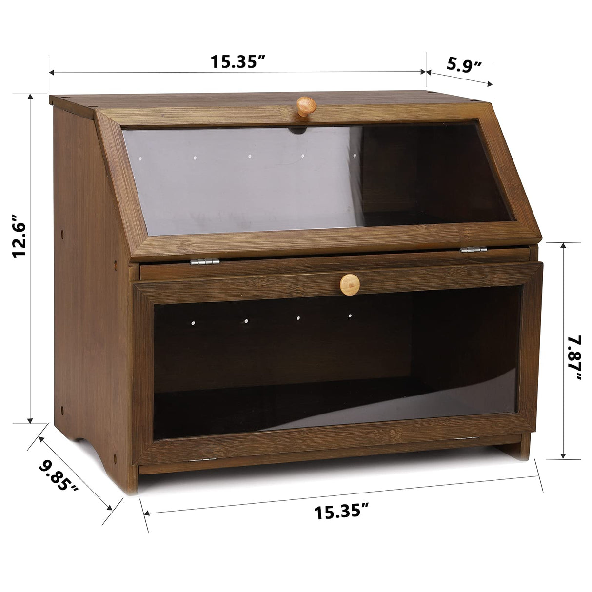 HOMEKOKO Double Layer Large Bread Box for Kitchen Counter, Wooden Large Capacity Bread Storage Bin (Brown) HOMEKOKO