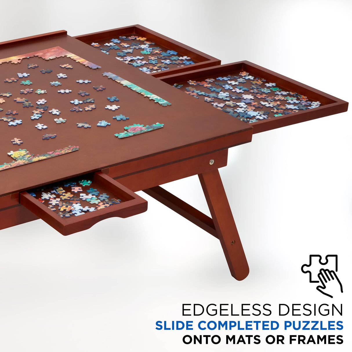 Jumbl 1500-Piece Puzzle Board Rack w/Cover | 27” x 35” Jigsaw Puzzle Table w/Legs 6 Removable Storage Sorting Drawers | Smooth Plateau Fiberboard Work Surface & Reinforced Hardwood | Games & Puzzles Jumbl