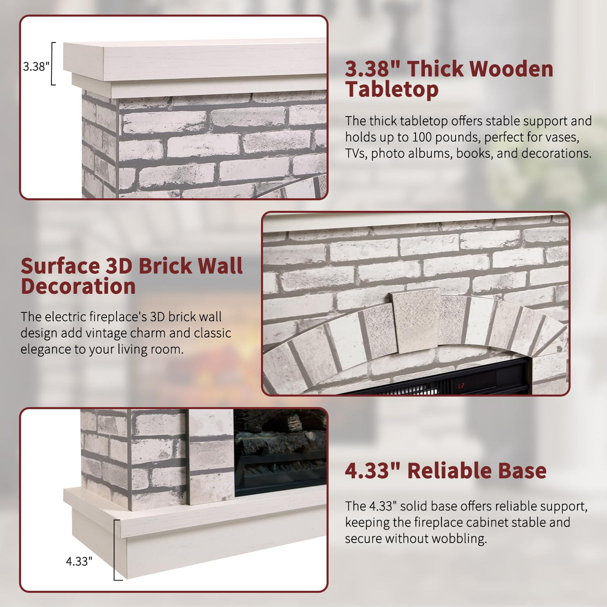 IFGET 42" Electric Fireplace with Mantel, Farmhouse Fireplace TV Stand w/23'' Freestanding Electric Fireplace Heater, Remote Control, Adjustable 3D Realistic Flame Level for Living Room, Antique White IFGET