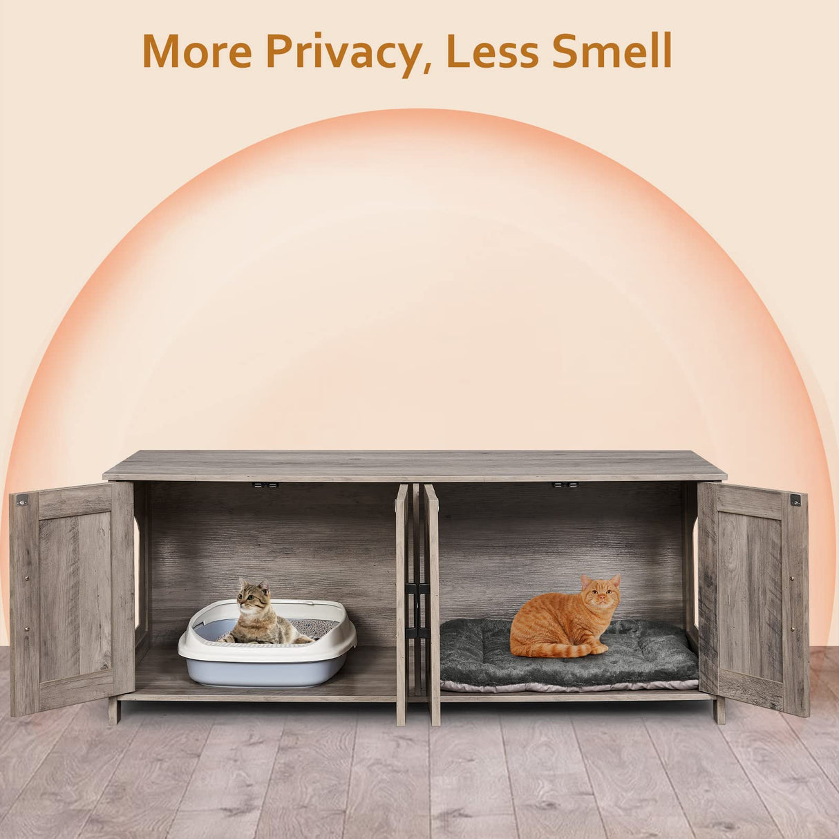 Homhedy Cat Litter Box Enclosure for 2 Cats, Litter Box Furniture Hidden with Double Room,Wooden Cat Washroom Furniture,Cat House,47.2”L x 19.7”W x 19.7”H,Greige Homhedy
