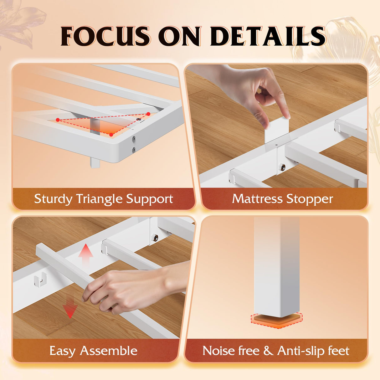 WLIVE Floating King Bed Frame, LED Bed Frame with Charging Station, Metal Platform Beds King Size with Heavy Duty Steel Slats, No Box Spring Needed, Easy Assembly, No Noise, White WLIVE