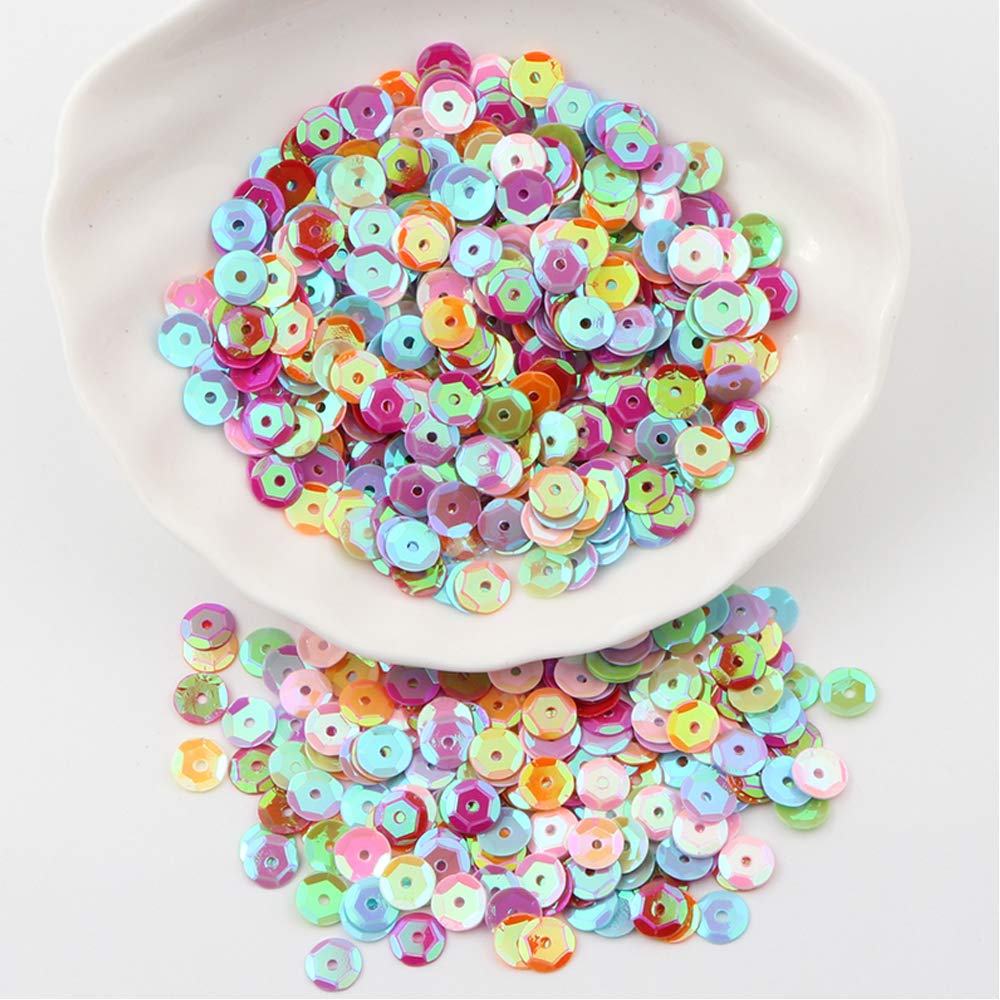 CCINEE 16000PCS Loose Sequins Bulk, 6MM Rainbow Round Cup Sequins for Sewing Embroidery Easter Egg Craft Nails Art Decorations CCINEE
