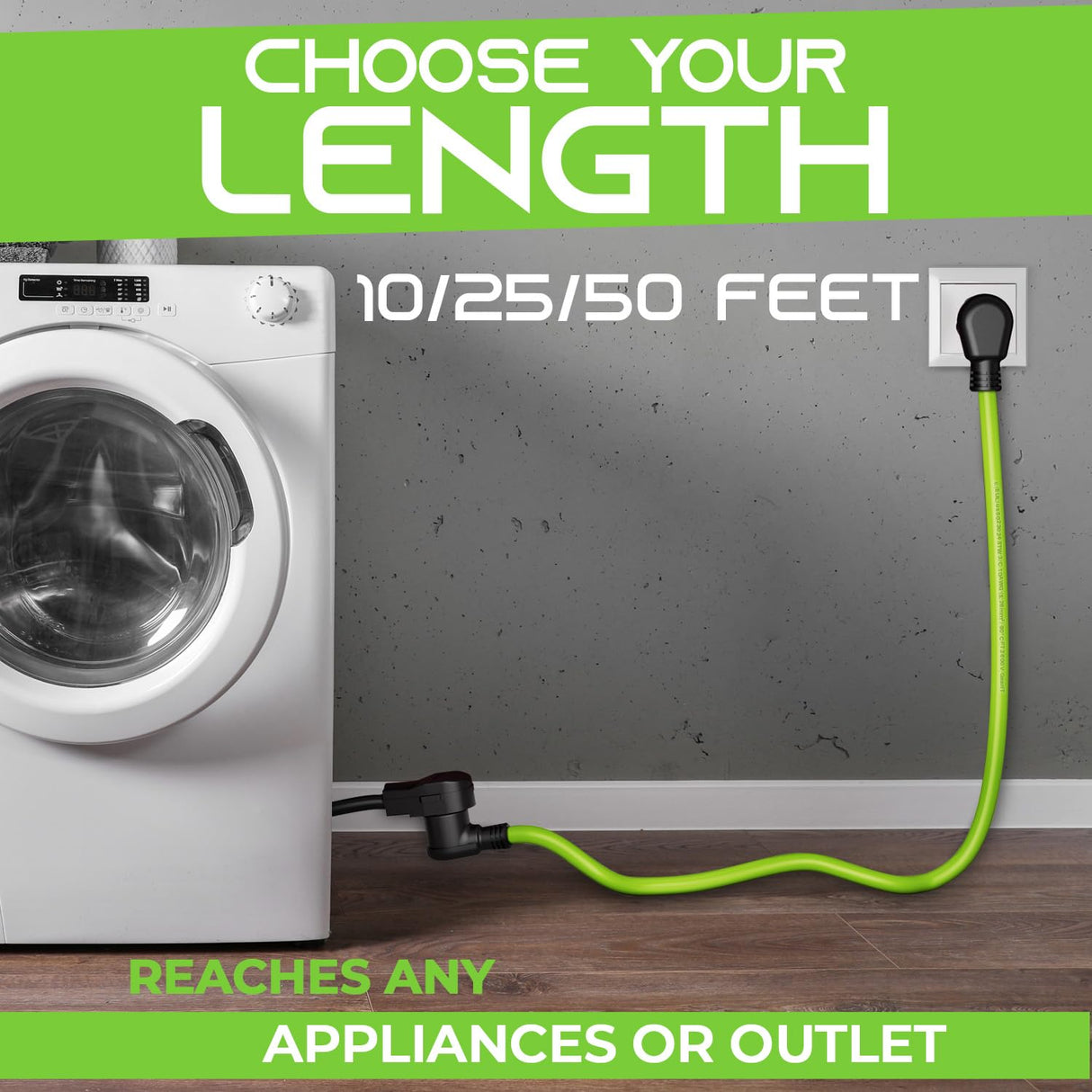 GEARit 30 Amp (50 Feet) 3 Prong Dryer Extension Cord NEMA 10-30P to 10-30R STW 10AWG/3 Heavy Duty, RV EV Charging Cable 125/250V GearIT