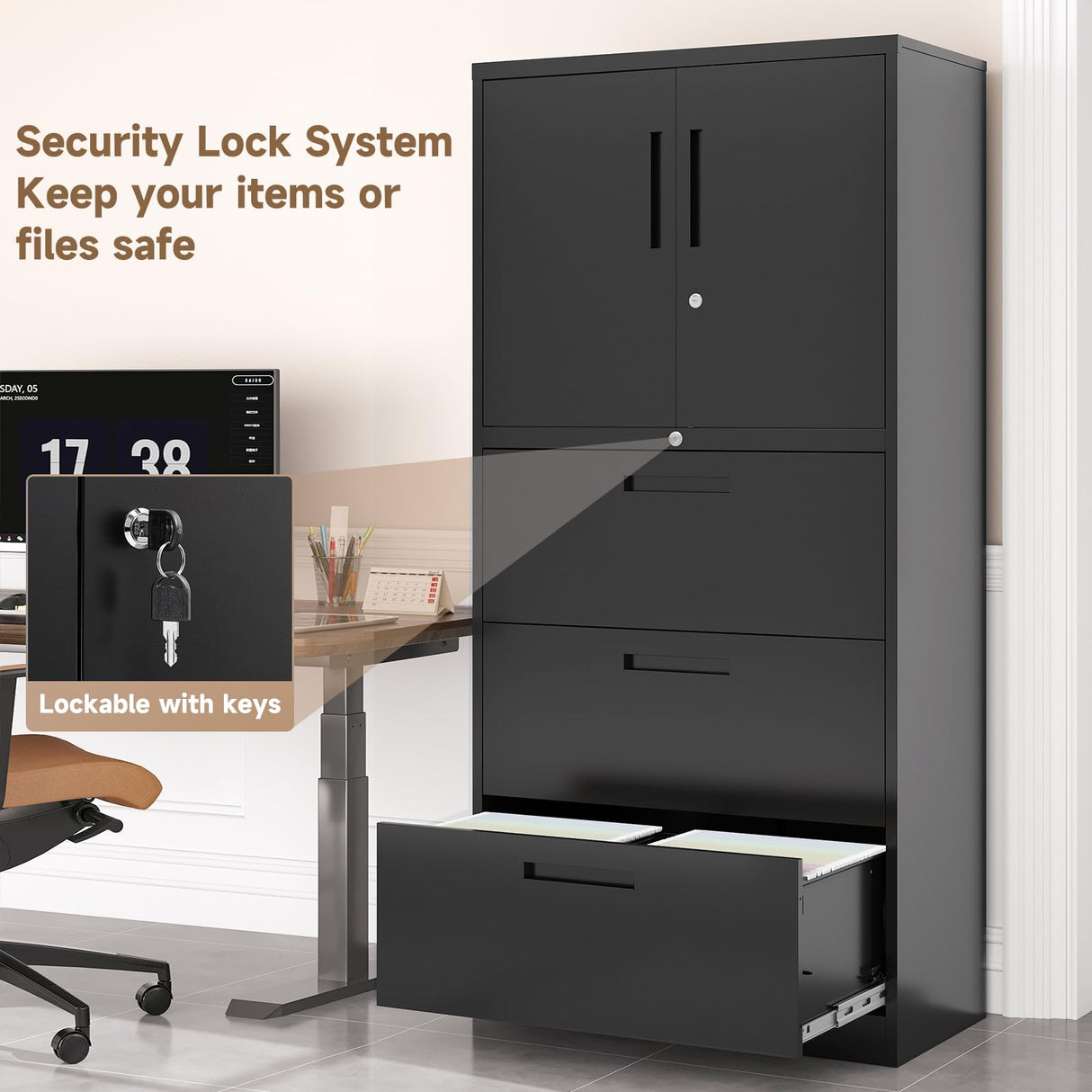 AFAIF Metal File Cabinets, Lateral Filing Cabinet with 3 Drawers, 65" H File Caninet for Home Office, Office Storage Caninets with Adjustable Shelves for Letter/Legal / A4 - Assembly Required AFAIF