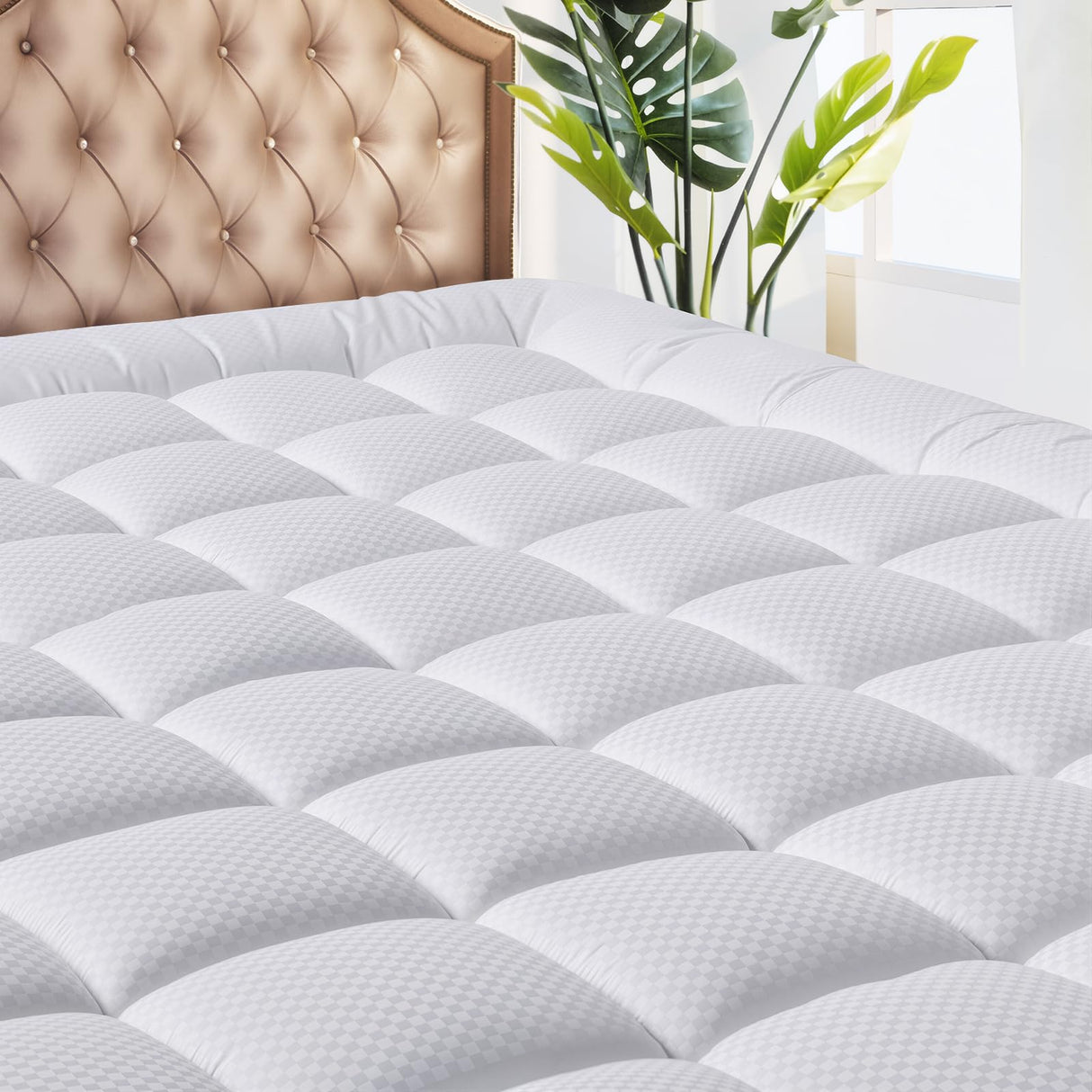 MATBEBY Queen Size Mattress Pad - Cooling Breathable Mattress Topper, Quilted Fitted Mattress Protector, Pillow Top Mattress Cover with 8-21" Deep Pocket, Soft, Machine Washable, White, 60x80 Inches MATBEBY