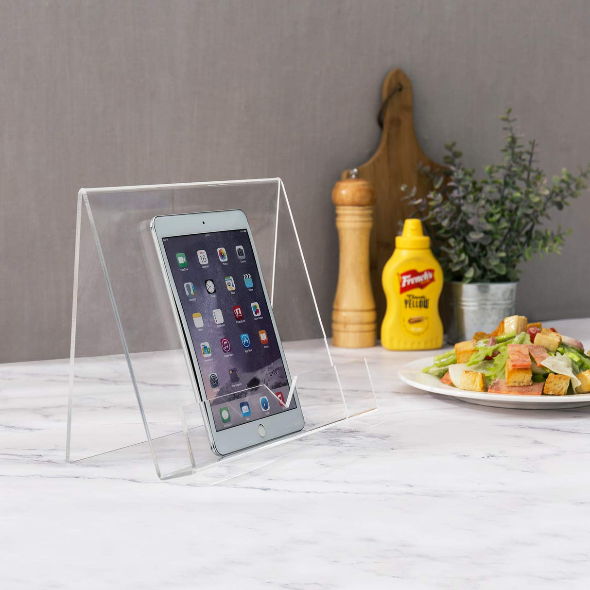 MyGift Cookbook Stand, Clear Cookbook Holder, Premium Acrylic Book Display Stand for Recipe Book/IPad/Tablet, Book Reding Holder for Coffee Table and Kitchen Counter MyGift