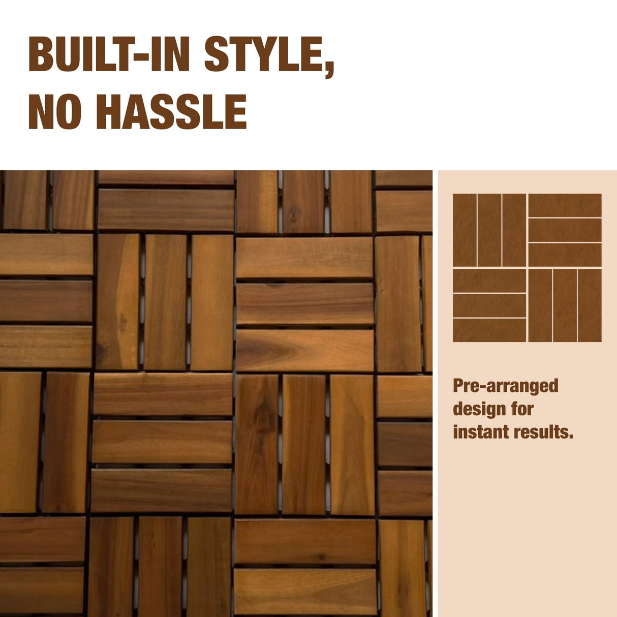 10 pcs Premium Acacia Wood Interlocking Decking Tiles – 12x12x0.9in Weatherproof Patio Flooring Outdoor – Interlocking Deck Tiles for Balcony, Backyar & Poolside, All-Weather Use (Golden Teak Finish) GREEN ALLUVIUM