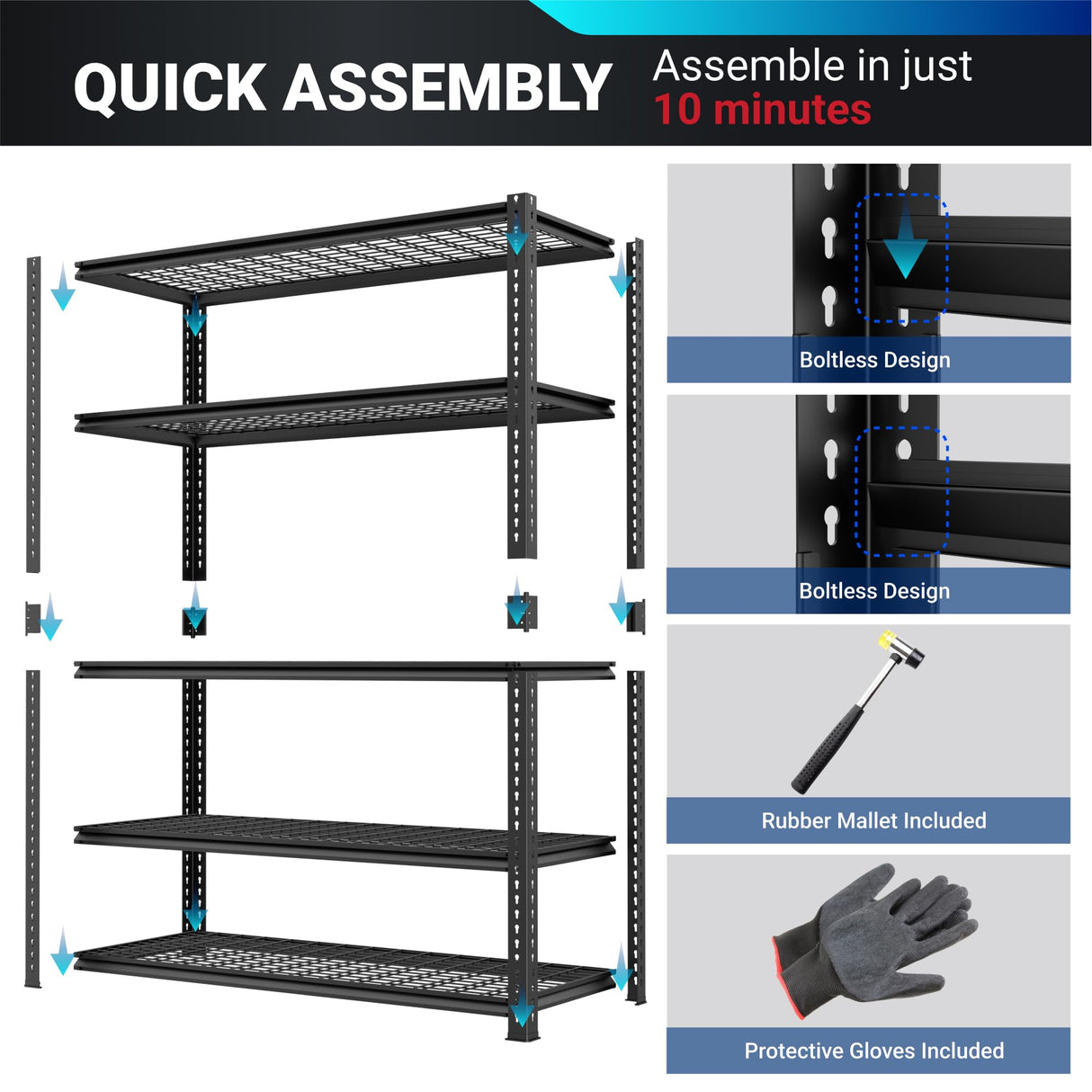 FLEXIMOUNTS Garage Shelving, Storage Racks and Shelving, 3000 lbs Basement Storage Shelves, Garage Storage Shelves, 5-Tier Metal Shelf, 48" W x 24" D x 72" H FLEXIMOUNTS