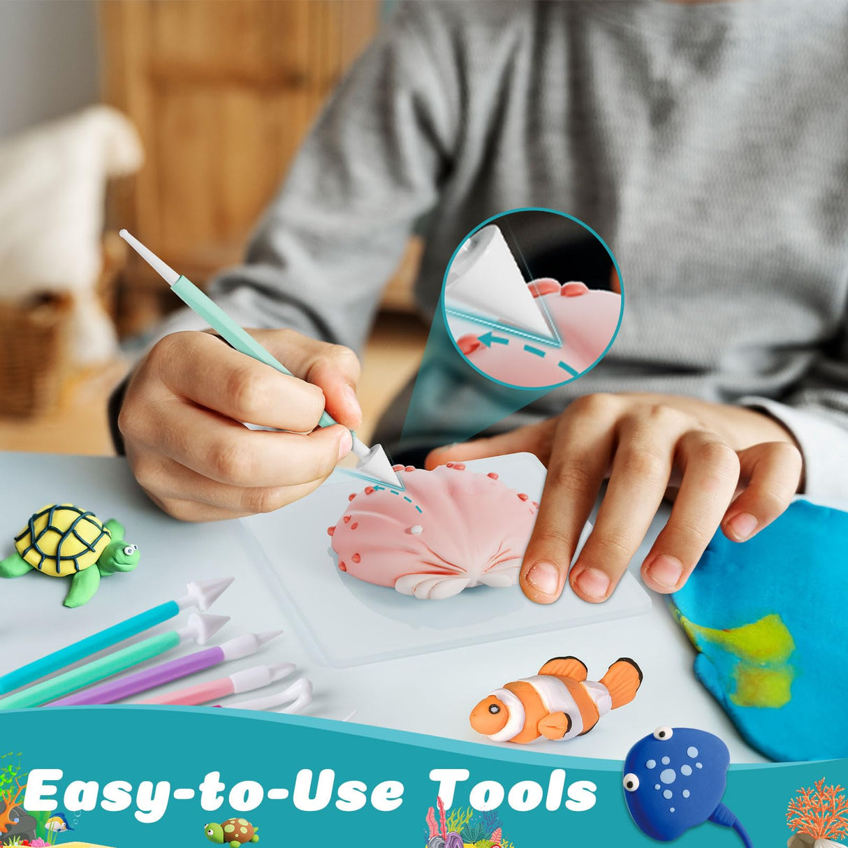 Air Dry Modeling Clay for Kids - Ocean Adventure, 12 Boxes Clay Kit with 9 Tools & Tutorials, Soft DIY Craft Kit for Art Projects, Creative Gift for Boys & Girls Ages 3+ Dufvrpe