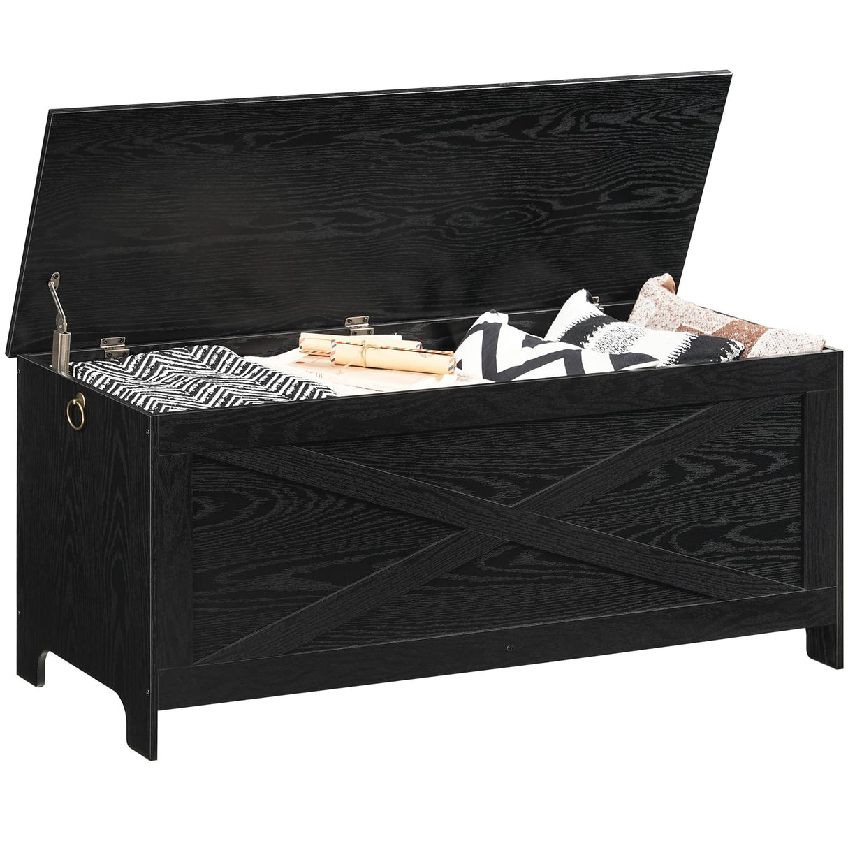 MAHANCRIS 47.2" Toy Chest, Sturdy Entryway Storage Chest with Safety Hinge, Retro Toy Box, Wooden Look Accent Furniture for Living Room, Bedroom, Black SCBK48801 MAHANCRIS