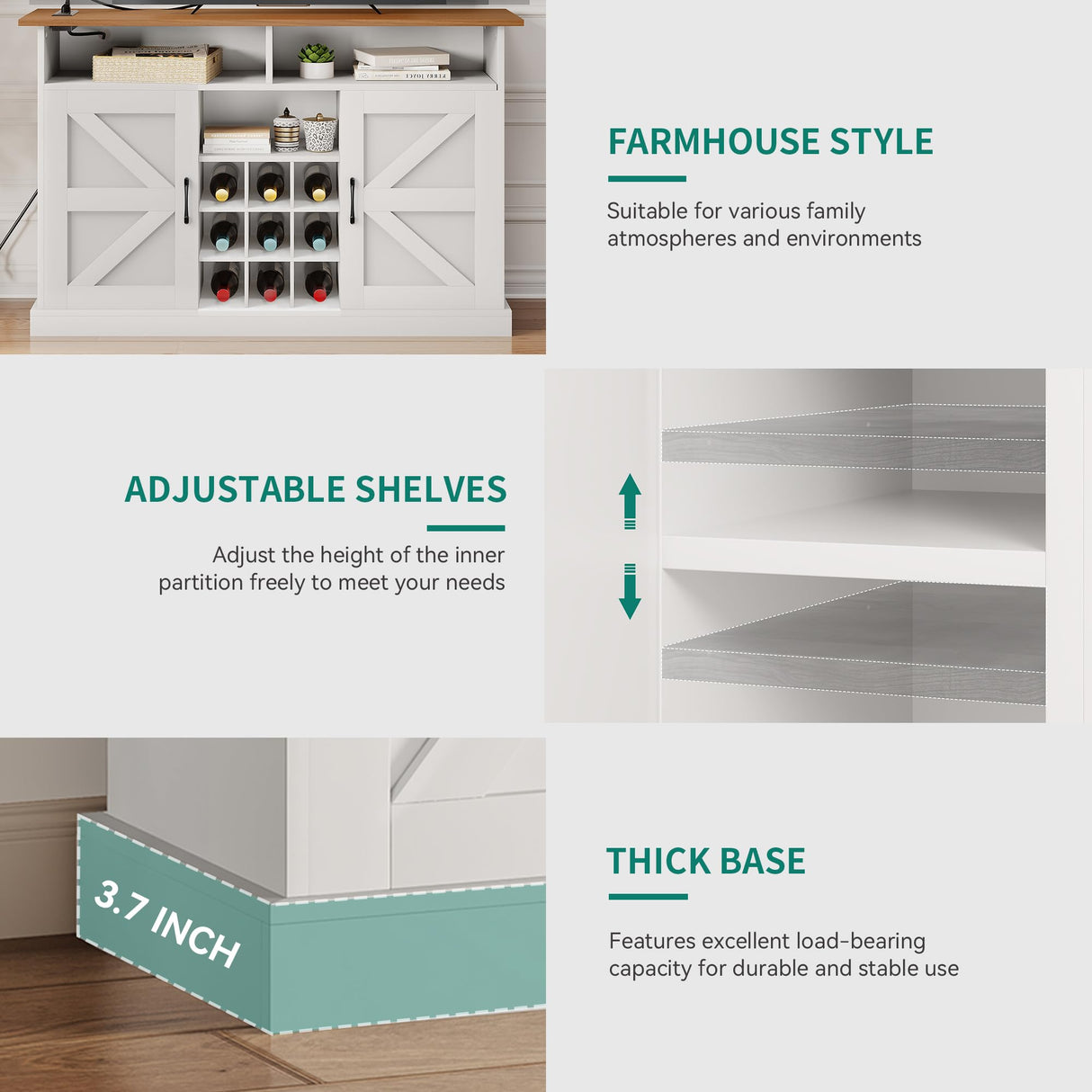 YITAHOME Sideboard Buffet Cabinet, 52" Farmhouse Coffee Bar with Power Outlet, Floating Shelves, Wine Storage for Kitchen & Living Room (White) YITAHOME