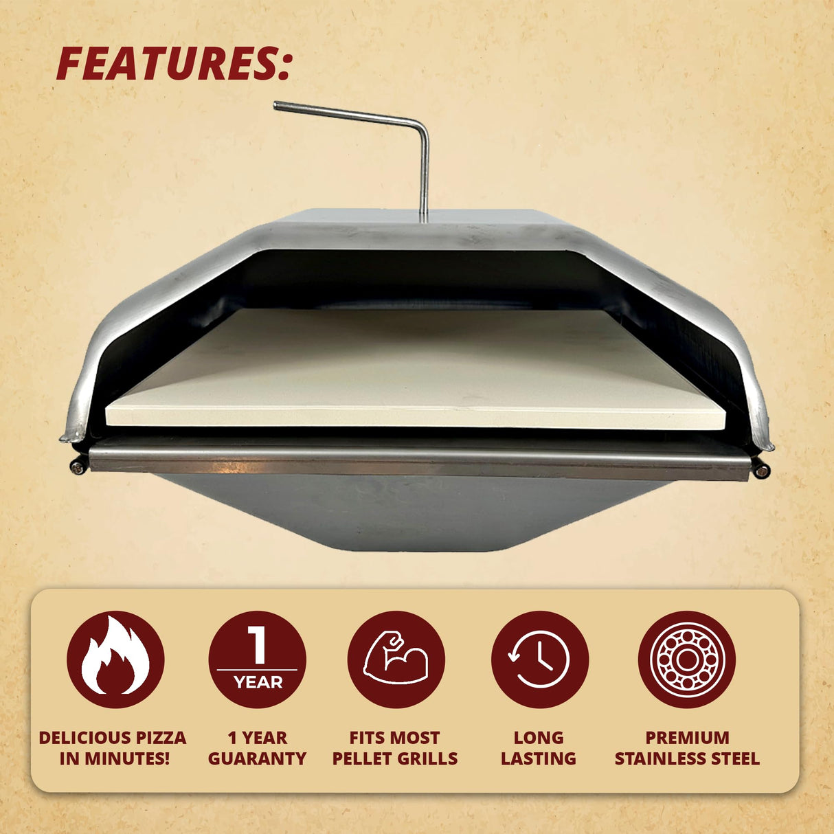 Wood Fired Pizza Oven Attachment for Most Full Sized Pellet Grills - Compatible with GMG, Traeger, Pit Boss, Camp Chef, Rec-Tec, Smoke Hollow and More Pellethead