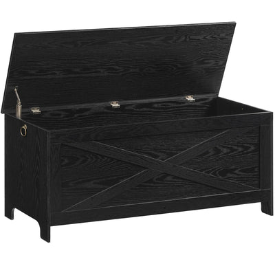 MAHANCRIS 47.2" Toy Chest, Sturdy Entryway Storage Chest with Safety Hinge, Retro Toy Box, Wooden Look Accent Furniture for Living Room, Bedroom, Black SCBK48801