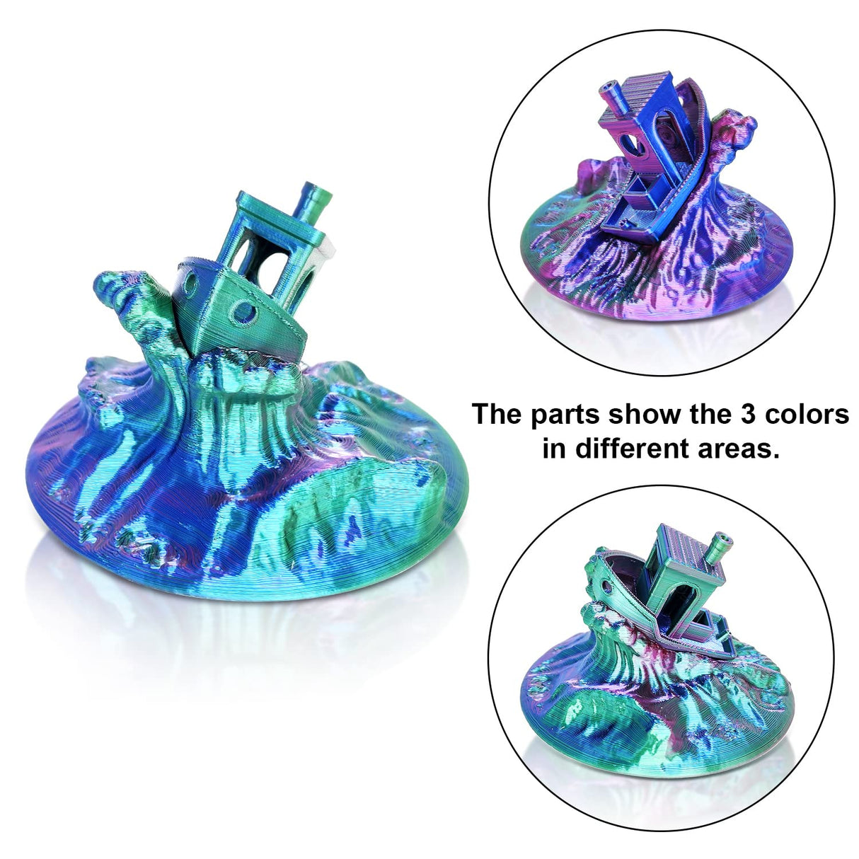 YOUSU 3D Printer Filament Triple Color Silk PLA Filament 1.75mm,3D Printing Filament Coextrusion Rainbow Filament with Silk PLA,1kg/2.2lbs,Silk Rose red/Blue/Green. Yousu